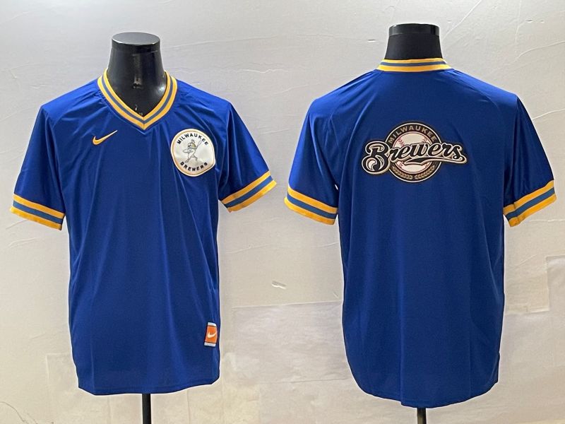Men Milwaukee Brewers Blank Blue Throwback Game 2025 Nike MLB Jersey style 2